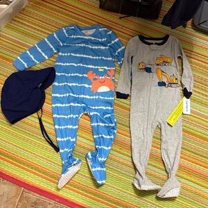 Footie pajamas and sun hat